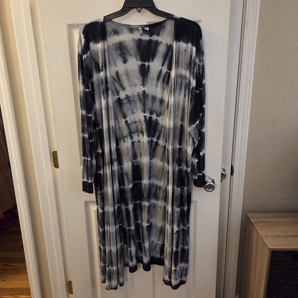 Cato sz 26/28 long open front duster cardigan kimono cover up tie dye casual